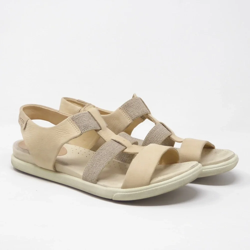 ECCO Damara Womens Sandals Beige Leather Elastic Strap Comfort 7
